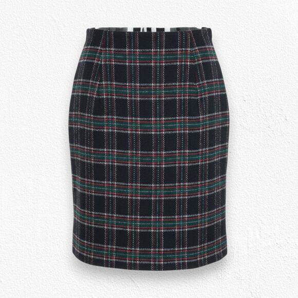 Norton McNaughton Dresses & Skirts - 1980s Vintage Navy Red Tweed Glen Check Plaid Tartan Knee Length Skirt Size 4